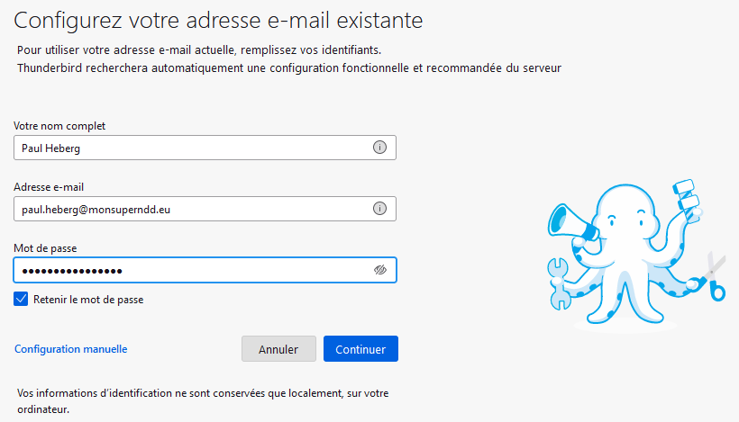 Premier écran de configuration email