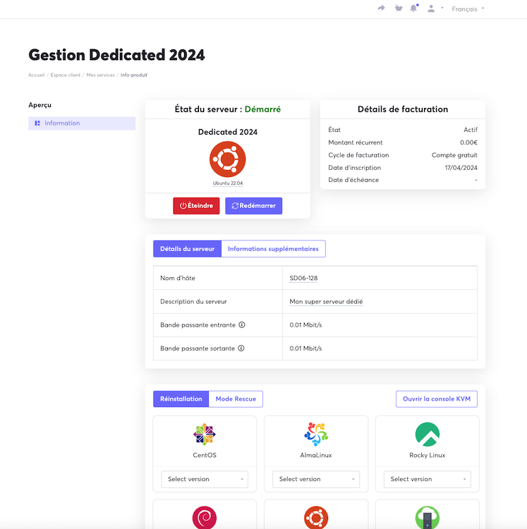 Aperçu du panel de gestion